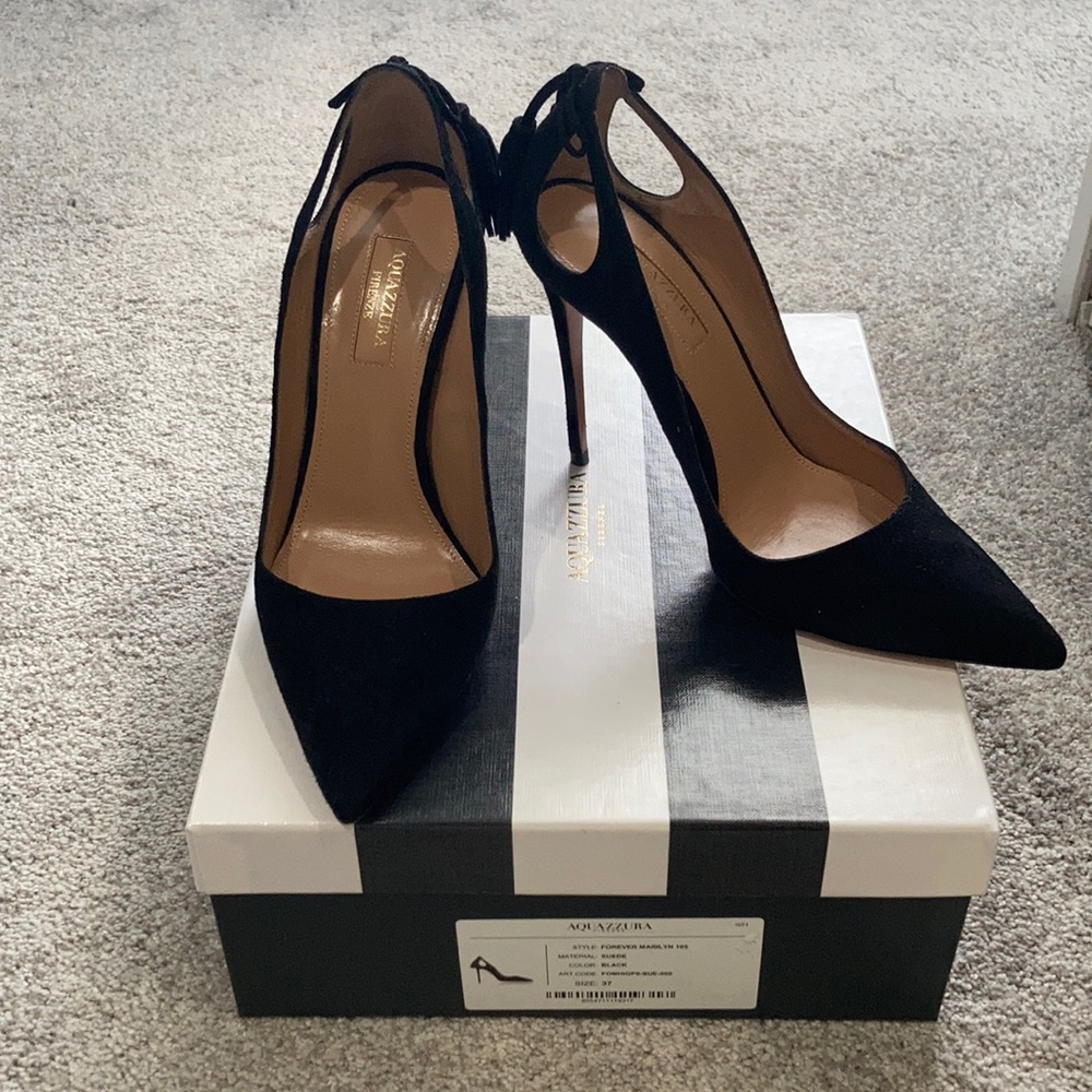 Aquazzura Forever Marilyn Black Suede Heels 37